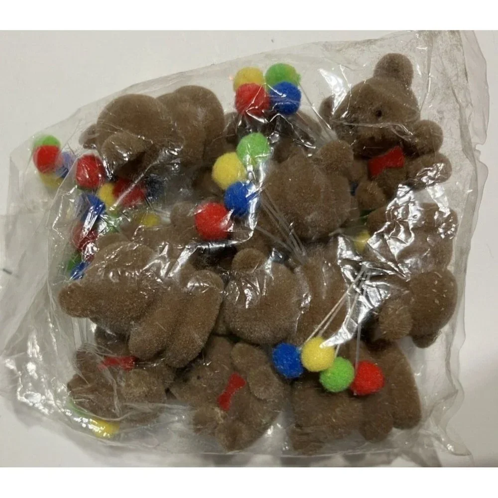 Vintage Set of 12 Tiny Teddy Bears Flocked Plastic Balloons